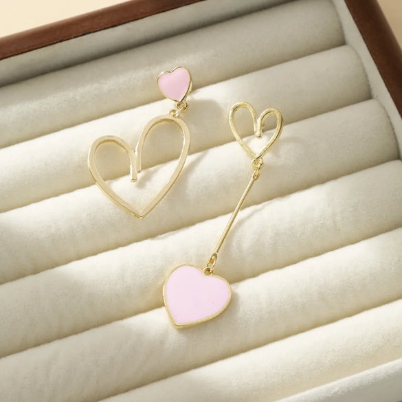 1 Pair Cute Vintage Style Sweet Heart Shape Bow Knot Enamel Plating Arylic Alloy Drop Earrings