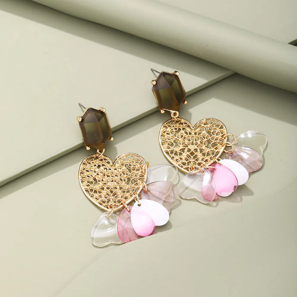 1 Pair Cute Vintage Style Sweet Heart Shape Bow Knot Enamel Plating Arylic Alloy Drop Earrings