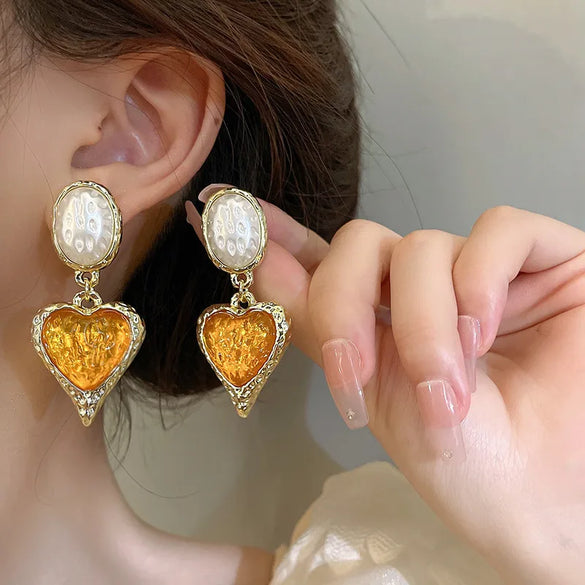 1 Pair Cute Vintage Style Sweet Heart Shape Bow Knot Enamel Plating Arylic Alloy Drop Earrings