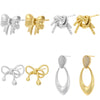 1 Pair Cute Water Droplets Heart Shape Bow Knot Inlay Copper Zircon 18K Gold Plated Ear Studs