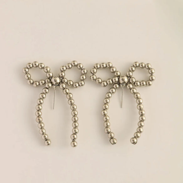 1 Pair Elegant Bow Knot Beaded Plating Artificial Pearl Alloy Ear Studs