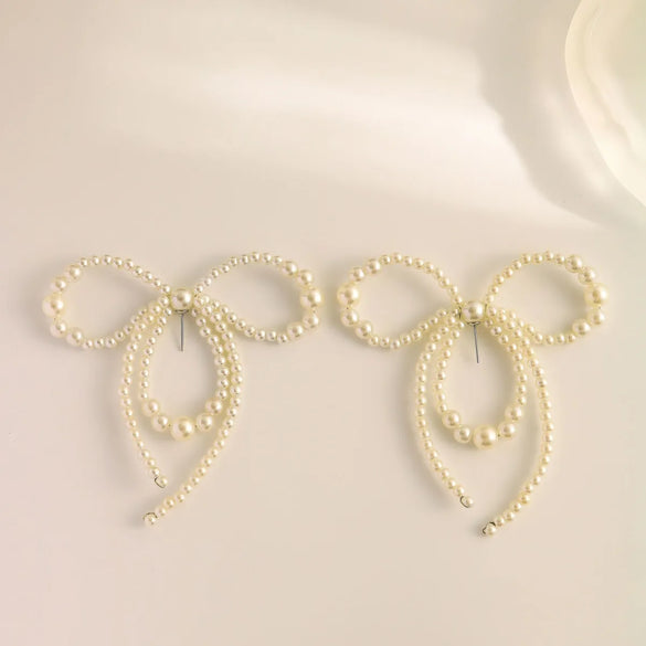 1 Pair Elegant Bow Knot Beaded Plating Artificial Pearl Alloy Ear Studs