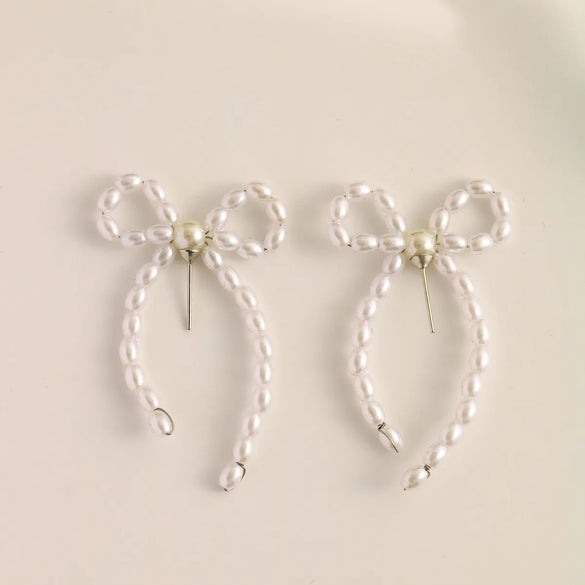 1 Pair Elegant Bow Knot Beaded Plating Artificial Pearl Alloy Ear Studs