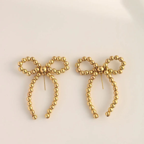 1 Pair Elegant Bow Knot Beaded Plating Artificial Pearl Alloy Ear Studs