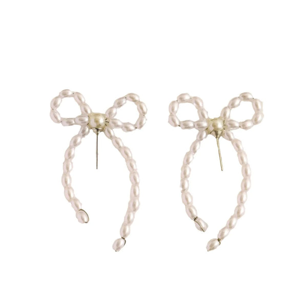 1 Pair Elegant Bow Knot Beaded Plating Artificial Pearl Alloy Ear Studs