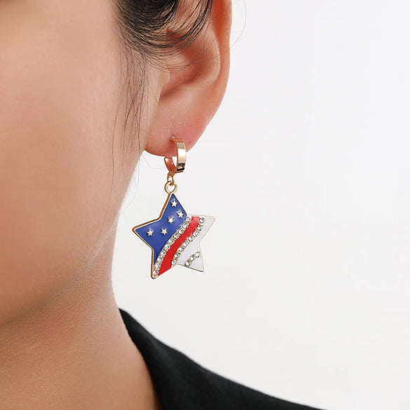 1 Pair Elegant Formal IG Style National Flag Star Enamel Inlay Zinc Alloy Rhinestones Drop Earrings