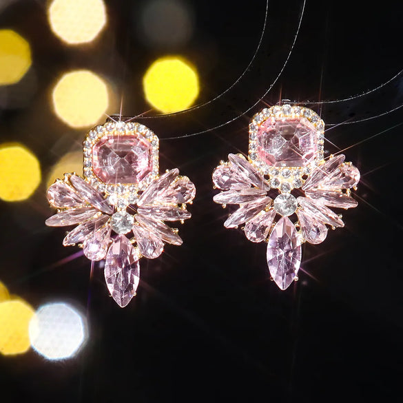 1 Pair Elegant Geometric Inlay Alloy Rhinestones Zircon Drop Earrings