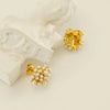 1 Pair Elegant Geometric Polishing Plating Inlay Stainless Steel Freshwater Pearl 18k Gold Plated Ear Studs