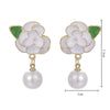 1 Pair Elegant Glam Luxurious Flower Enamel Inlay Copper Pearl Drop Earrings