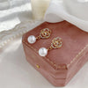1 Pair Elegant Korean Style Flower Inlay Imitation Pearl Alloy Artificial Rhinestones Gold Plated Drop Earrings