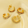 1 Pair Elegant Lady C Shape Plating Inlay Stainless Steel Zircon 18k Gold Plated Ear Studs