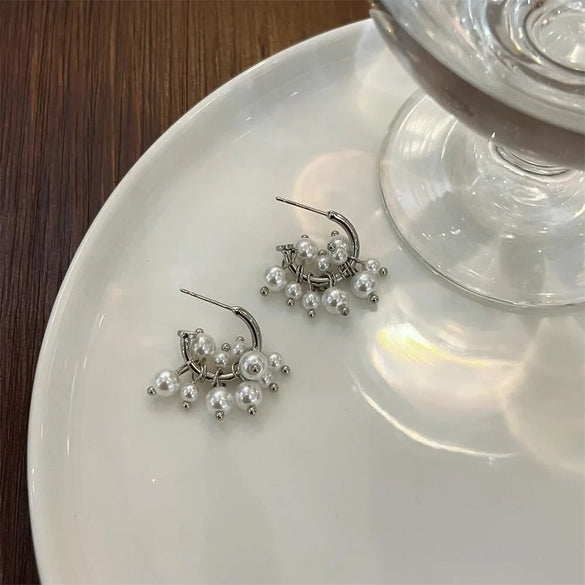 1 Pair Elegant Lady Irregular Plating Imitation Pearl Metal Earrings