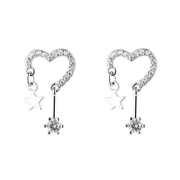 1 Pair Elegant Lady Star Heart Shape Inlay Sterling Silver Zircon Drop Earrings