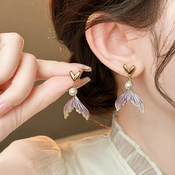 1 Pair Elegant Luxurious Fish Tail Alloy Drop Earrings