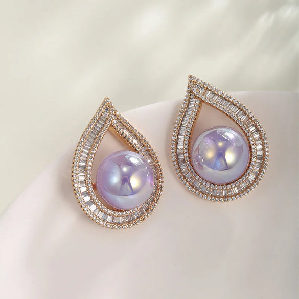 1 Pair Elegant Luxurious XUPING Water Droplets Inlay Copper Artificial Gemstones Artificial Pearls 18K Gold Plated Platinum Plated Ear Studs