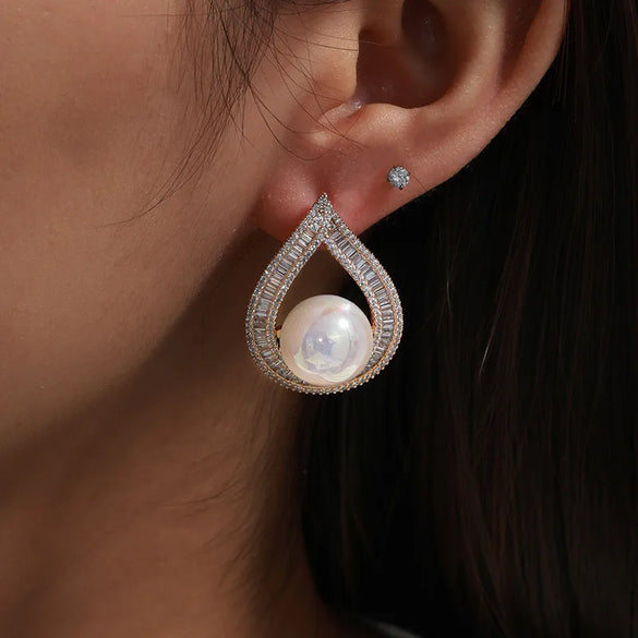 1 Pair Elegant Luxurious XUPING Water Droplets Inlay Copper Artificial Gemstones Artificial Pearls 18K Gold Plated Platinum Plated Ear Studs