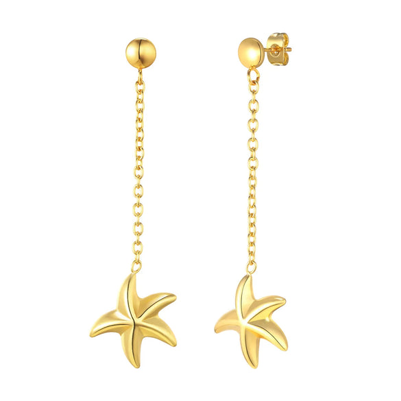 1 Pair Elegant Modern Style Simple Style Round Starfish Plating Stainless Steel Drop Earrings