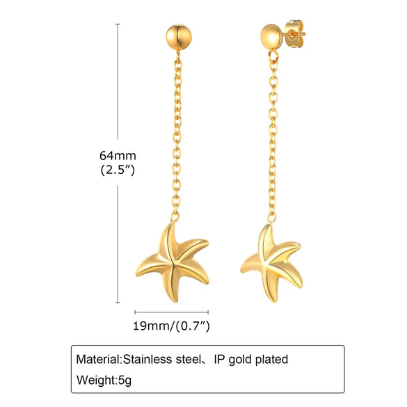 1 Pair Elegant Modern Style Simple Style Round Starfish Plating Stainless Steel Drop Earrings