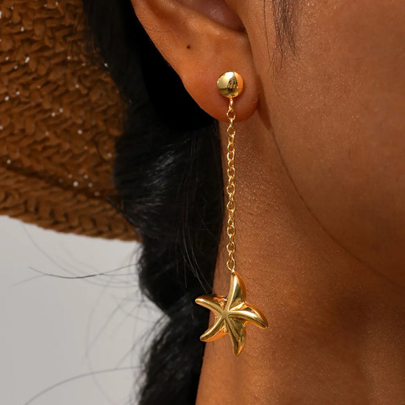 1 Pair Elegant Modern Style Simple Style Round Starfish Plating Stainless Steel Drop Earrings