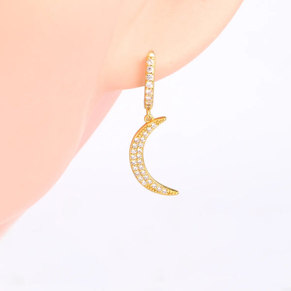 1 Pair Elegant Moon Inlay Sterling Silver Zircon Earrings