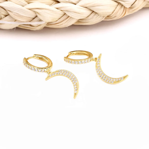 1 Pair Elegant Moon Inlay Sterling Silver Zircon Earrings