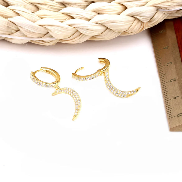 1 Pair Elegant Moon Inlay Sterling Silver Zircon Earrings