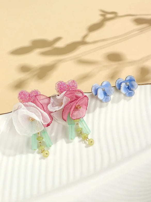 1 Pair Elegant Pastoral Leaves Heart Shape Flower Tassel Inlay Synthetic Resin Rhinestones Gold Plated Silver Plated Drop Earrings