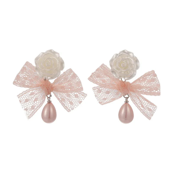 1 Pair Elegant Princess Bow Knot Resin Lace Drop Earrings