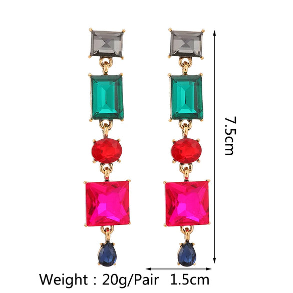 1 Pair Elegant Punk Square Tassel Plating Inlay Zinc Alloy Glass Dangling Earrings