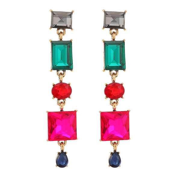1 Pair Elegant Punk Square Tassel Plating Inlay Zinc Alloy Glass Dangling Earrings