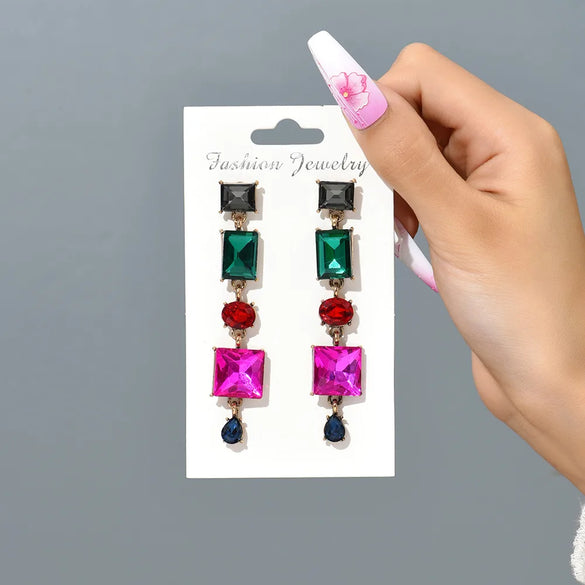 1 Pair Elegant Punk Square Tassel Plating Inlay Zinc Alloy Glass Dangling Earrings