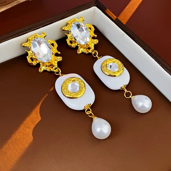 1 Pair Elegant Retro Water Droplets Plating Inlay Alloy Imitation Pearl Resin Rhinestones Drop Earrings