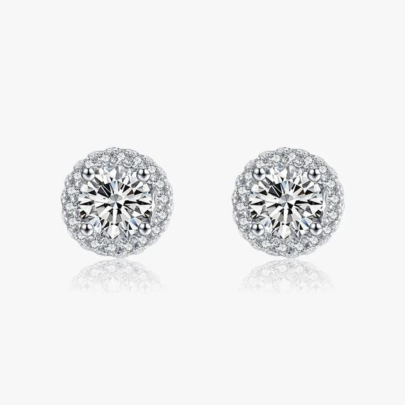 1 Pair Elegant Round Sterling Silver Plating Inlay Zircon Rhodium Plated Ear Studs