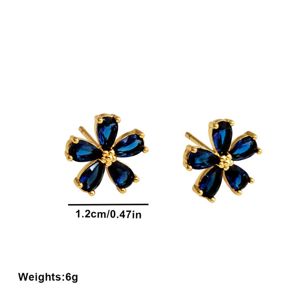 1 Pair Elegant Shiny Flower Inlay Copper Alloy Zircon Ear Studs