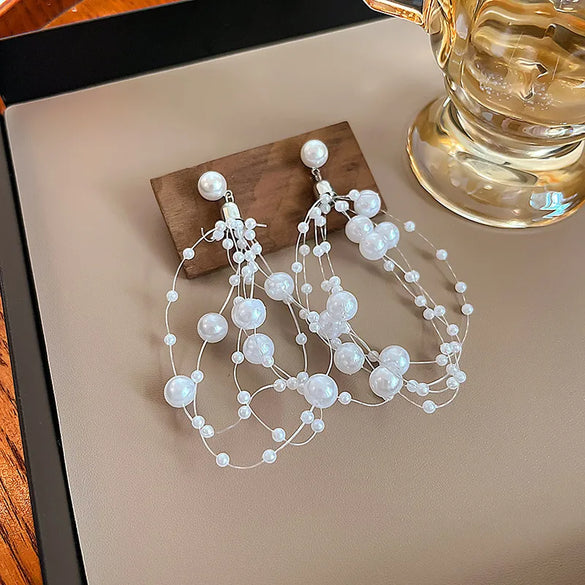 1 Pair Elegant Simple Style Leaf Flower Bow Knot Inlay Imitation Pearl Alloy Rhinestones Drop Earrings