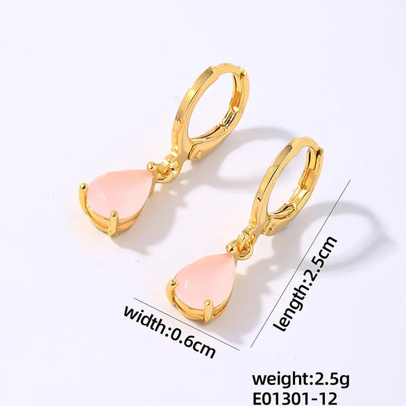 1 Pair Elegant Simple Style Shiny Geometric Round Water Droplets Plating Inlay Copper Zircon Drop Earrings