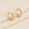1 Pair Elegant Simple Style Solid Color Plating Inlay 304 Stainless Steel Pearl 18K Gold Plated Earrings