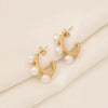 1 Pair Elegant Simple Style Solid Color Plating Inlay 304 Stainless Steel Pearl 18K Gold Plated Earrings