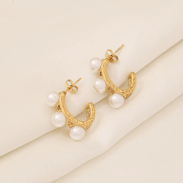 1 Pair Elegant Simple Style Solid Color Plating Inlay 304 Stainless Steel Pearl 18K Gold Plated Earrings