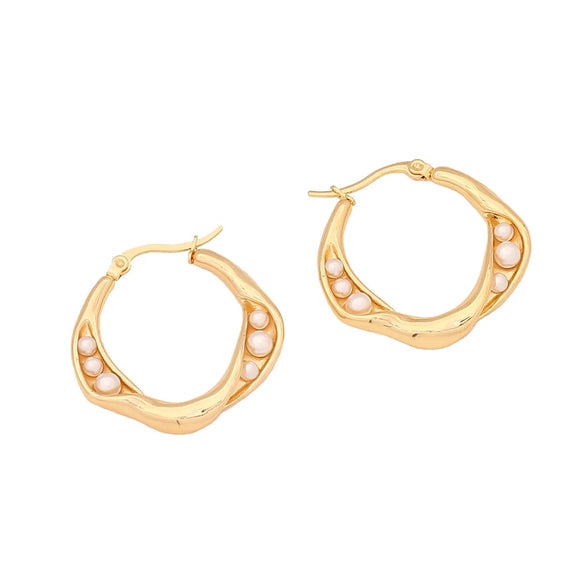 1 Pair Elegant Simple Style Solid Color Plating Inlay 304 Stainless Steel Pearl 18K Gold Plated Earrings