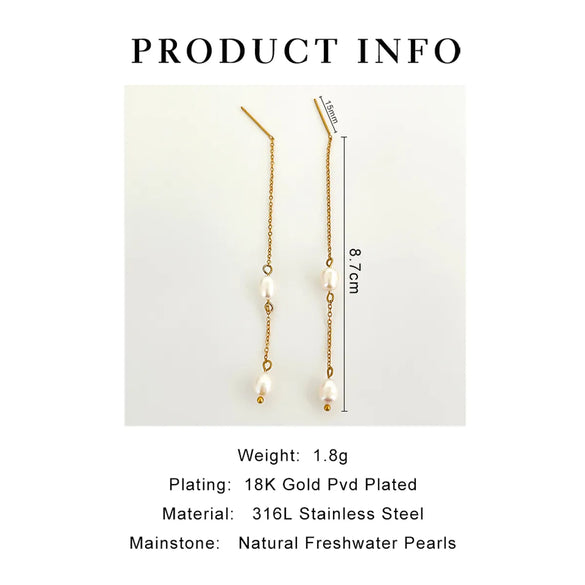 1 Pair Elegant Simple Style Solid Color Plating Inlay 316L Stainless Steel  Freshwater Pearl 18K Gold Plated Drop Earrings