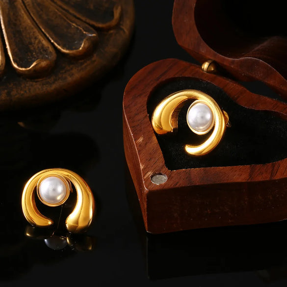 1 Pair Elegant Simple Style Streetwear C Shape Round Plating Inlay 304 Stainless Steel Artificial Pearls Ear Studs