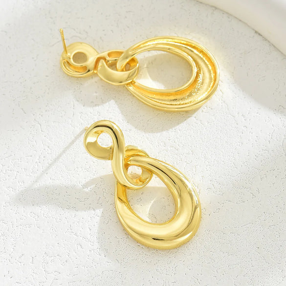 1 Pair Elegant Solid Color Copper 18K Gold Plated Drop Earrings