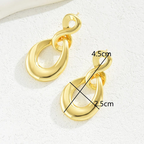 1 Pair Elegant Solid Color Copper 18K Gold Plated Drop Earrings