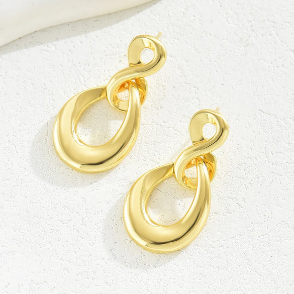 1 Pair Elegant Solid Color Copper 18K Gold Plated Drop Earrings