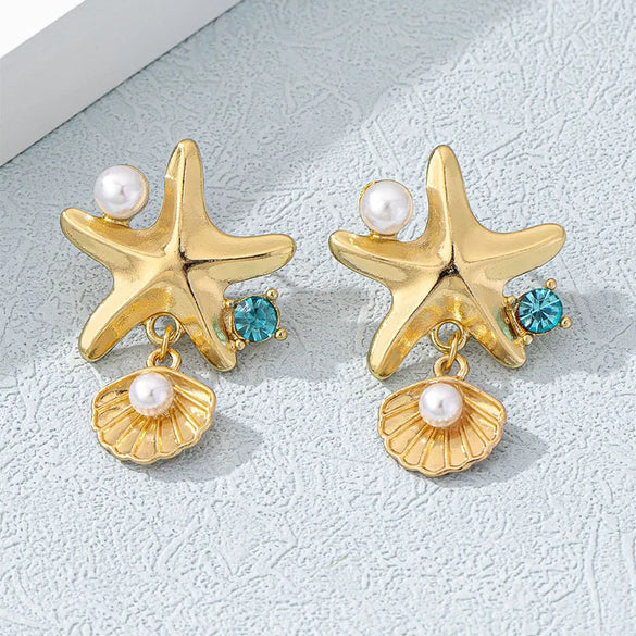 1 Pair Elegant Streetwear Starfish Inlay Alloy Artificial Pearls Drop Earrings