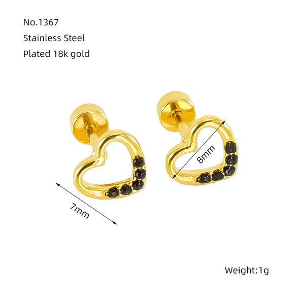 1 Pair Elegant Sweet Heart Shape Hollow Out Inlay 304 Stainless Steel Zircon Ear Studs