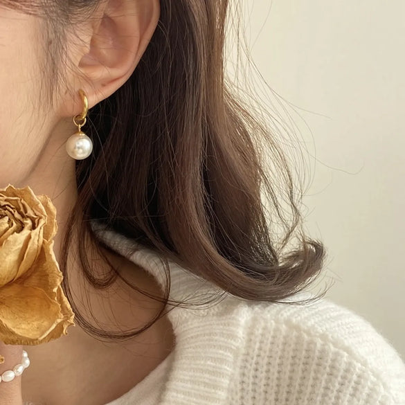 1 Pair Elegant Sweet Round Plating Inlay Titanium Steel Pearl 18k Gold Plated Drop Earrings