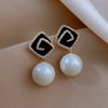 1 Pair Elegant Sweet Square Heart Shape Bow Knot Inlay Imitation Pearl Alloy Rhinestones Earrings