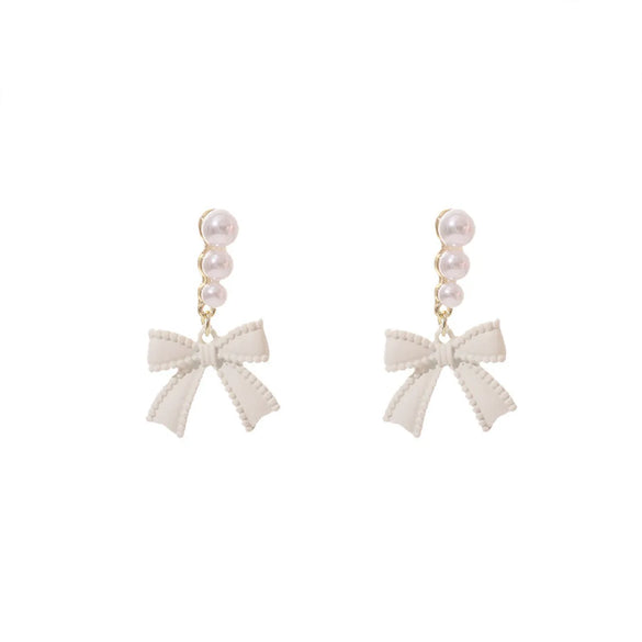 1 Pair Elegant Sweet Square Heart Shape Bow Knot Inlay Imitation Pearl Alloy Rhinestones Earrings